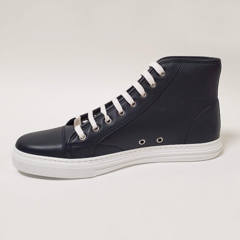 GUCCI MENS SNEAKERS HI TOP BLUE MICRO SOFT LEATHER w LOGO 7.5G US 8 - Picture 8 of 10